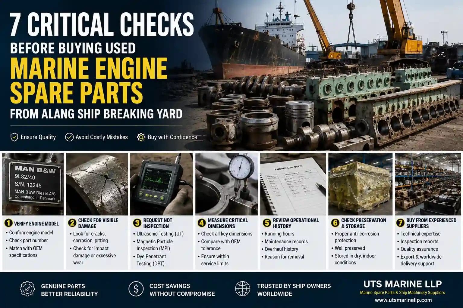 7 Critical Checks Before Buying Used Marine Engine Spare Parts from Alang Ship Breaking Yard