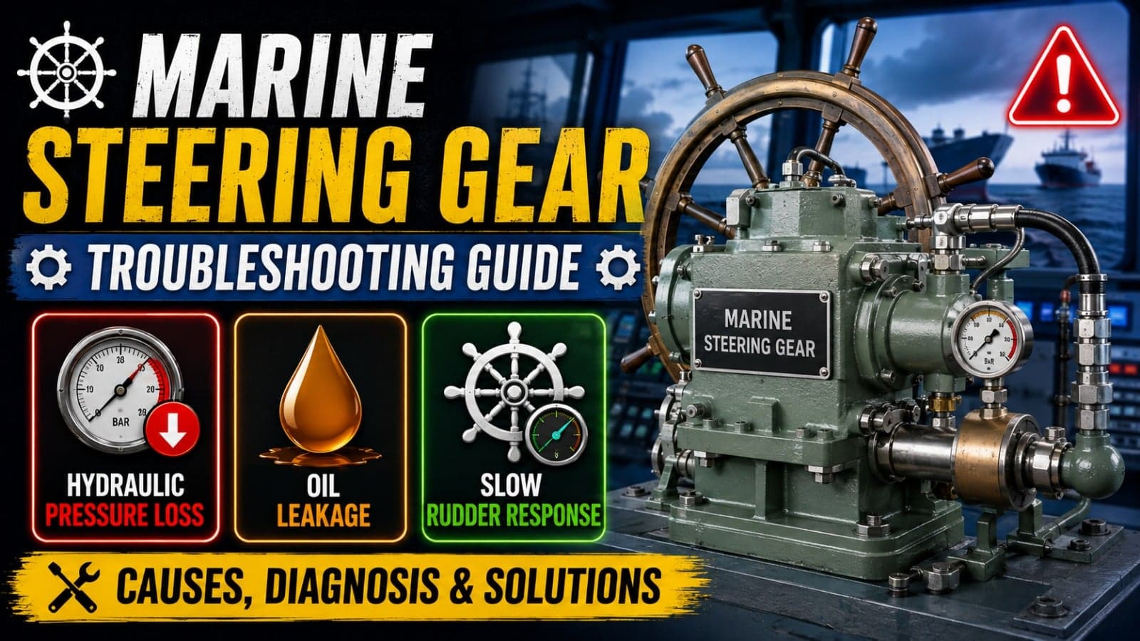 Marine Steering Gear Troubleshooting Guide: Hydraulic Pressure Loss, Oil Leakage & Slow Rudder Response